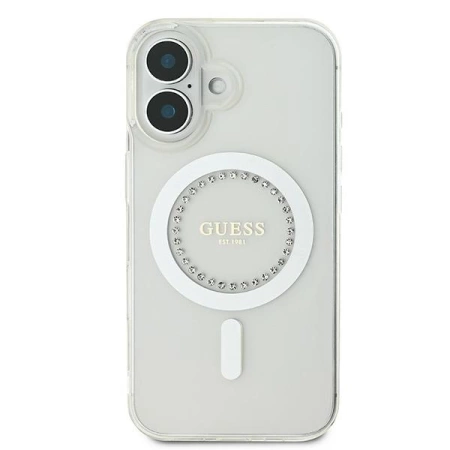 Guess IML Rhinestones MagSafe Case for iPhone 16 - White