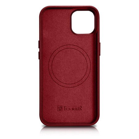 iCarer Case Leather genuine leather case cover for iPhone 14 Plus red (MagSafe compatible)