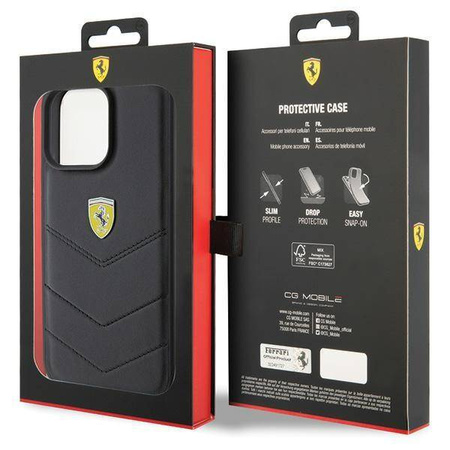Etui Ferrari Quilted Metal Logo na iPhone 15 Pro Max - czarne