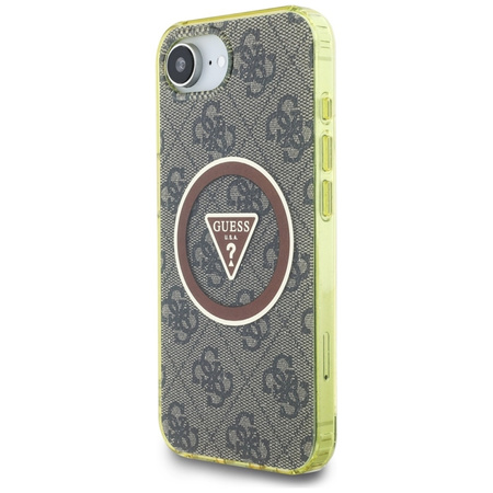 Guess IML Metal Glitter 4G Circle Triangle MagSafe - Etui do iPhone 16e (brązowy)