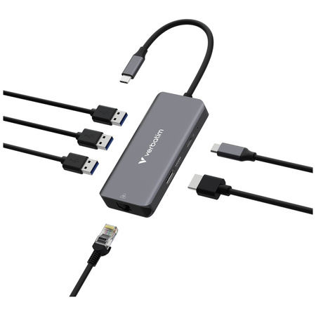 Adapter Hub Verbatim USB-C/HDMI/3xUSB-A   3.2/RJ45 aluminiowy 32157