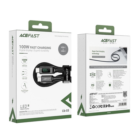 Acefast kabel USB Typ C - USB Typ C 2m, 100W (20V/5A) czarny (C6-03 Black)