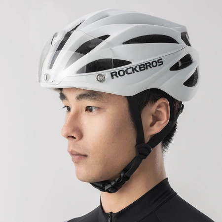 Rockbros Bike Helmet with Visor, Detachable UV Protective Goggles, Unisex, Matte - White