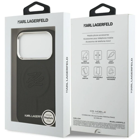 Karl Lagerfeld Initial &amp; Metal Logo MagSafe Case for iPhone 17 Pro - Black