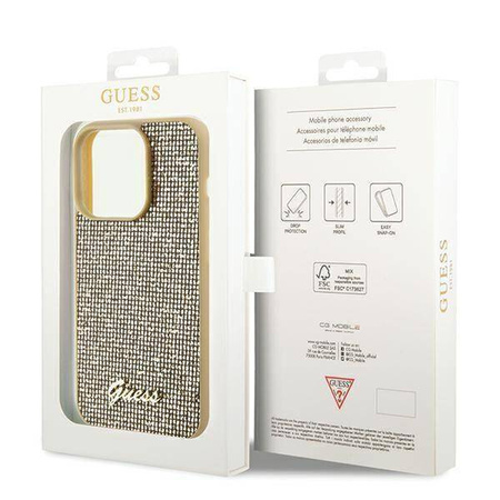 Oryginalne Etui GUESS Hardcase GUHCP14XPMSDGSD do iPhone 14 Pro Max (Disco Script Metal / złoty)