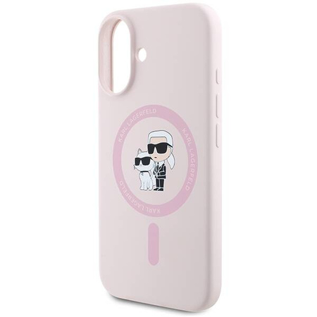 Original Handyhülle IPHONE 16 PLUS Karl Lagerfeld Hardcase Silicone Karl&Choupette Ring MagSafe rosa