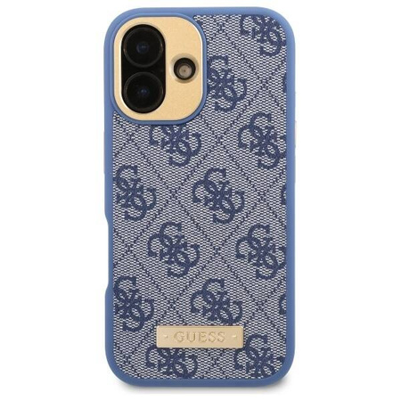 Original Case IPHONE 16 Guess Hardcase 4G Logo Plate MagSafe (GUHMP16SU4GPRB) blue