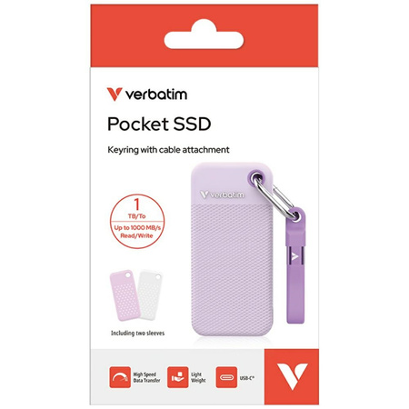 Dysk Zewnętrzny Verbatim Pocket SSD 1TB  USB-C 3.2 gen.2 biały-fioletowy 32322