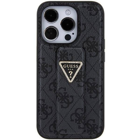Guess nakładka do iPhone 15 Pro 6,1&quot; GUHCP15LPGS4TDK czarna HC GRIPSTAND PU 4G TRIANGLE STRASS