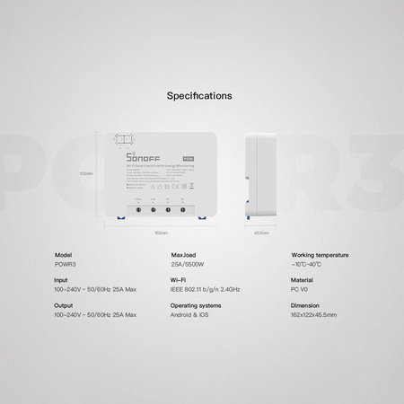Sonoff POW R3 Smart Switch Wi-Fi Relay Meter Electric Power Consumption Meter (POWR3)