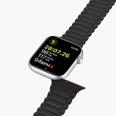 Dux Ducis Strap (Armor Version) pasek Apple Watch Ultra, SE, 8, 7, 6, 5, 4, 3, 2, 1 (49, 45, 44, 42  mm) silikonowa magnetyczna opaska bransoleta czarno-pomarańczowy