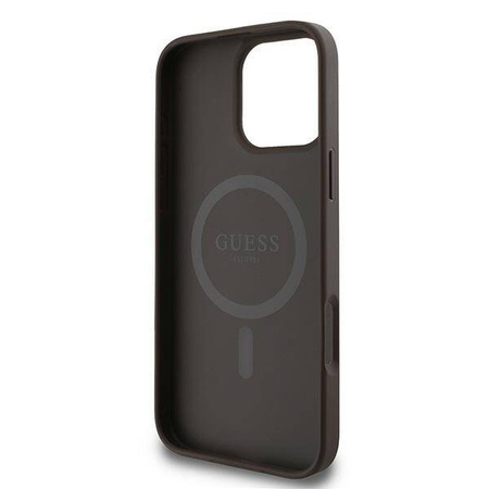Oryginalne Etui IPHONE 16 PRO Guess Hardcase 4G Ring Classic Logo MagSafe (GUHMP16LG4GFRW) brązowe