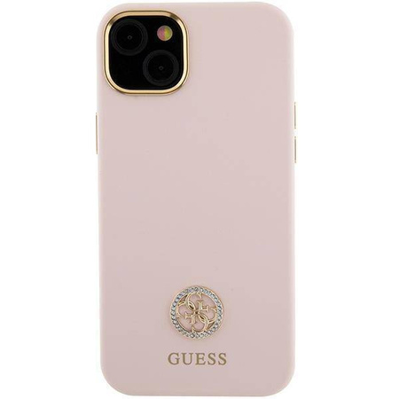 Guess Silikon Logo Strass 4G Hülle für iPhone 15 - Hellrosa
