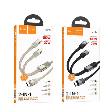 HOCO kabel 2w1 Typ C do Typ C + Lightning 5A 100W U139 1,2 m czarny