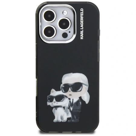 Etui Karl Lagerfeld IML Aquarelle Karl & Choupette & Logo na iPhone 16 Pro czarne