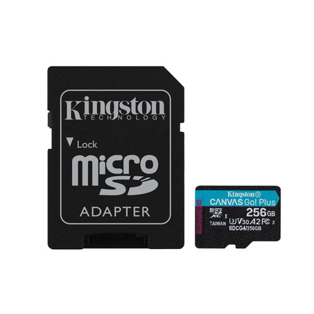 Kingston karta pamięci 256GB microSDXC Canvas Go Plus Gen4 200MB/s A2 U3 V30 + adapter