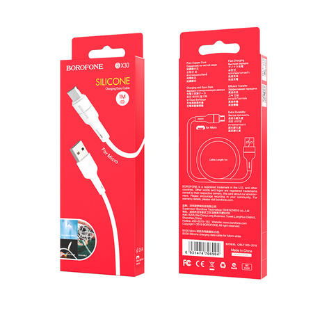 Borofone Kabel BX30 Silicone - USB na Micro USB - 2,4A 1 metr biały