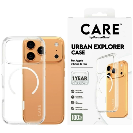 CARE by PanzerGlass Flagship Urban Explorer Case mit weißem MagSafe für iPhone 17 Pro - Transparent
