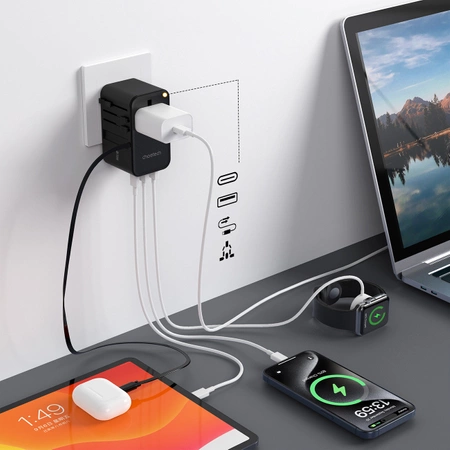 Choetech PD5020 35W EU/US/AUS/UK Travel Adapter with Built-in USB-C Cable - Black