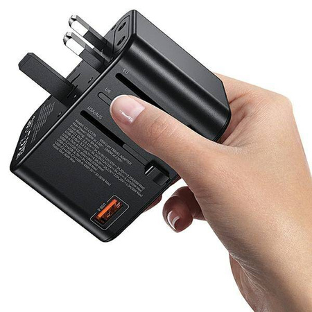 USAMS Network Adapter 1xUSB+2xUSB-C T62 65W 4in1 US/AU/EU/UK black/black CC199TC01 (US-CC199) Universal Travel Charger