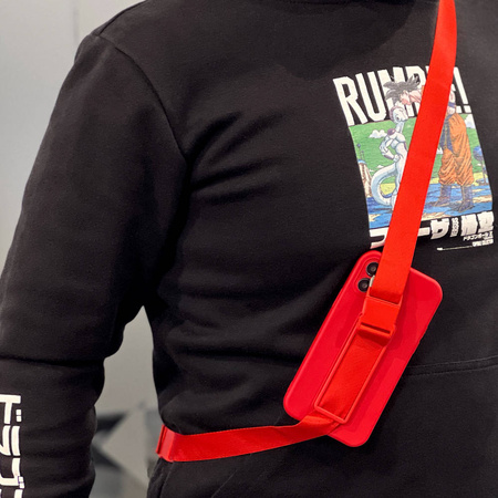 Rope case żelowe etui ze smyczą łańcuszkiem torebka smycz Samsung Galaxy S21 Ultra 5G czerwony
