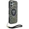 Oryginalne Etui IPHONE 16 Guess HC IML Leopard Triangle Cord Strap brązowe
