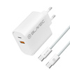 Blavec Ładowarka sieciowa BC2 - USB + Typ C - QC 3.0 PD 20W z kablem Typ C na Typ C (TCBC2-UCW20+CC) biała