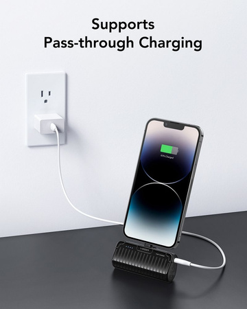VEGER powerbank 5000 mAh z wbudowanym złączem Lightning PlugOn PD QC3.0 2,4A 20W W0558P czarny