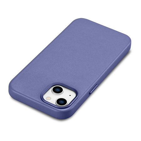 iCarer Case Leather pokrowiec etui z naturalnej skóry do iPhone 14 Plus jasnofioletowy (kompatybilne z MagSafe)