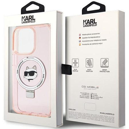 Karl Lagerfeld KLHMP15XHMRSCHP iPhone 15 Pro Max 6,7&quot; rosa/rosa Hardcase Ringständer Choupette Head MagSafe