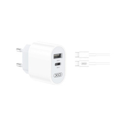 XO ładowarka sieciowa L97 1x USB 1x USB-C 2,4A biała + kabel USB-C - USB-C