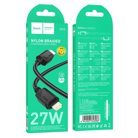 Kabel USB C do Lightning Hoco PD 27W 1 m X113 czarny