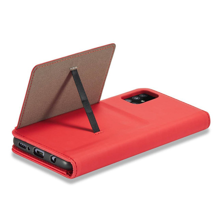 Magnet Card Case etui do Samsung Galaxy A52 5G pokrowiec portfel na karty kartę podstawka czerwony