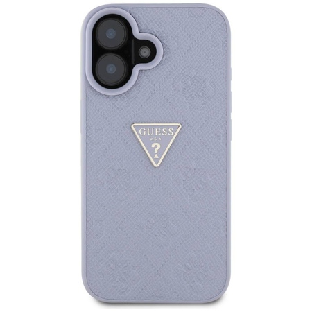 Case IPHONE 16 Guess Hot Stamp 4G Pattern Triangle Metal Logo purple