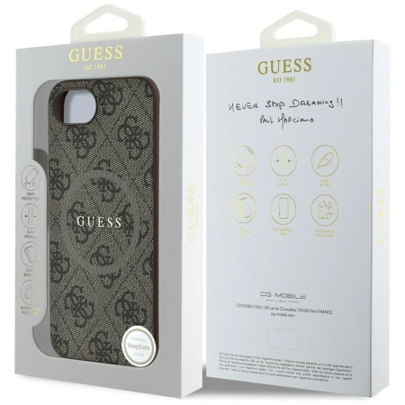 Etui Guess 4G Ring Classic Logo MagSafe  na iPhone 16e - brązowe