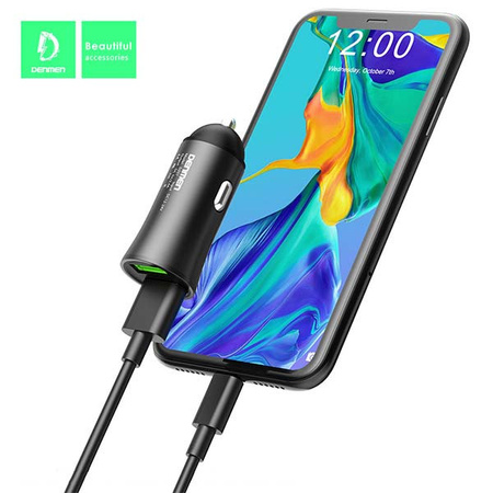 ŁADOWARKA SAMOCHODOWA 12W CZARNA DENMEN 2.4A 2400mA DUAL FAST CHARGING DZ07 ALUMINIOWA