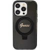 Guess Ring Stand Script Glitter MagSafe-Hülle für iPhone 15 Pro Max – Schwarz