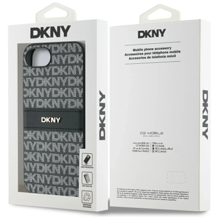 Etui DKNY Repeat Texture Pattern with Tonal Stripe na iPhone 16e - czarne