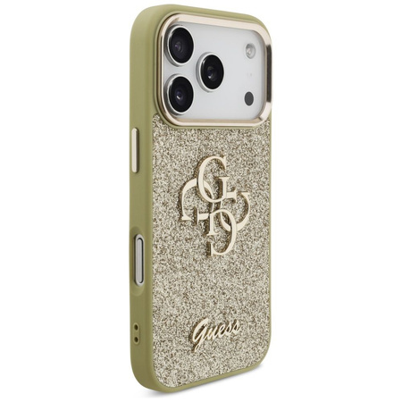 GUESS futerał do IPHONE 17 Pro GUHCP17LHG4SGCD (Fixed Glitter Big 4G Metal Frame) złoty