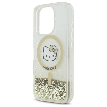 Original Handyhülle IPHONE 16 PRO Hello Kitty Hardcase Liquid Glitter Fever MagSafe (HKHMP16LLGDIH) Gold und Weiß