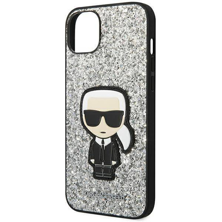 Original Case IPHONE 14 PLUS Karl Lagerfeld Hardcase Glitter Flakes Ikonik (KLHCP14MGFKPG) silver