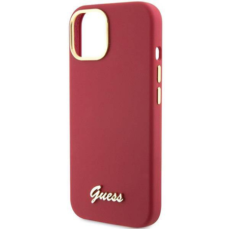 Guess Silicone Script Metal Logo &amp; Frame case for iPhone 15 - red