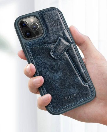 Nillkin Aoge Leather Case elastyczne pancerne etui z prawdziwej skóry z kieszonką iPhone 12 mini czarny