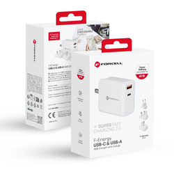 FORCELL F-ENERGY TFK-TC-45WPDAC ładowarka sieciowa 3w1 Typ C + USB A PD QC4.0 3A 45W z wymiennymi wtyczkami (EU / UK / US) biała