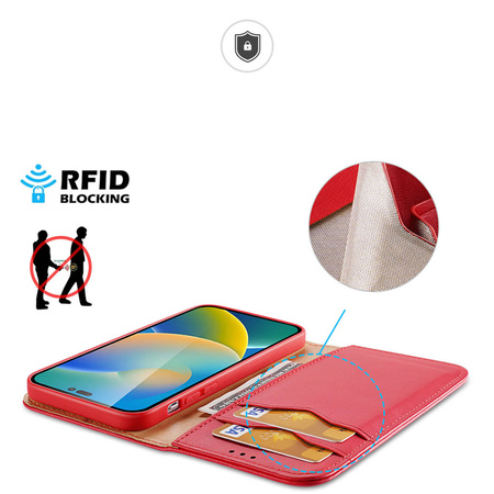 Dux Ducis Hivo echt Leder booktype case schutzhülle aufklappbare hülle für iPhone 14 Pro Max rot