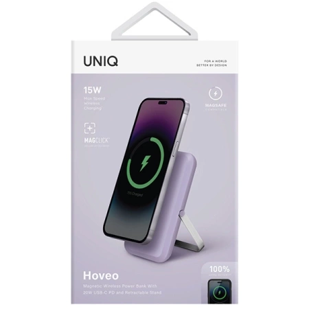 Powerbank UNIQ Hoveo magnetyczny 5000mAh USB-C 20W PD - fioletowy