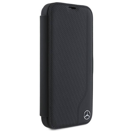 Original Handyhülle IPHONE 16 Mercedes Bookcase Leather Wood Imitation (MEBKP16S23RBGVK) schwarz