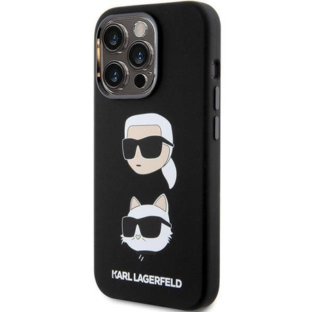 Karl Lagerfeld Silikon Karl&Choupette Head Hülle für iPhone 15 Pro – Schwarz