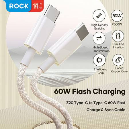 Rock Kabel Z20 - Typ C na Typ C - PD 60W 3A 1 metr biały