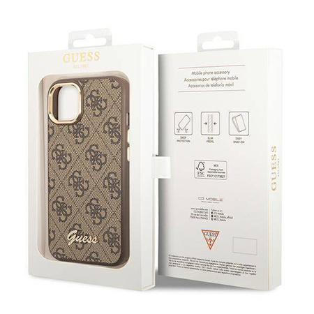 Original Handyhülle IPHONE 14 PLUS Guess Hard Case 4G Vintage Gold Logo (GUHCP14MHG4SHW) braun